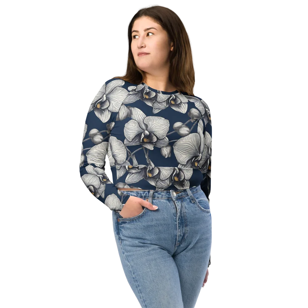 Moonlit Phalaenopsis on Long Sleeve Crop Top — Front