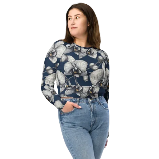 Moonlit Phalaenopsis on a Long Sleeve Crop Top