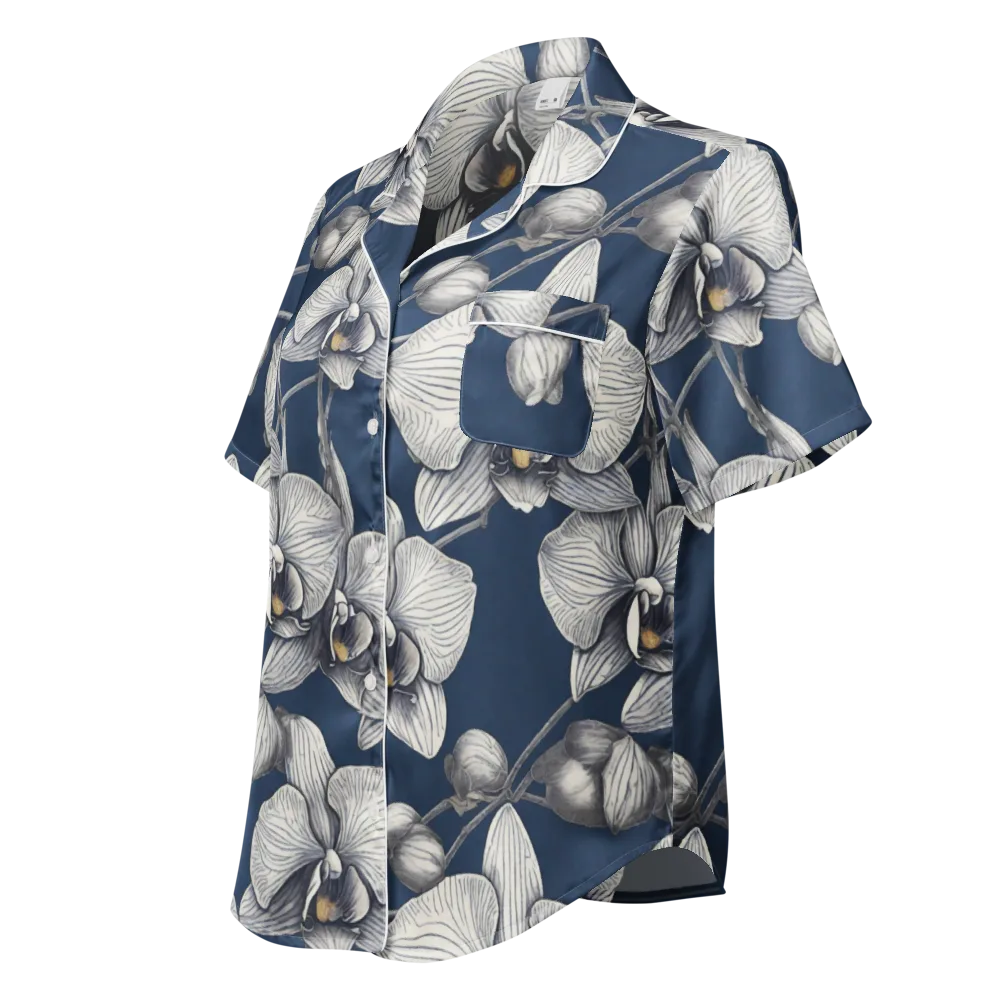 Moonlit Phalaenopsis on Women's Short Sleeve Pajama Top — Left Front