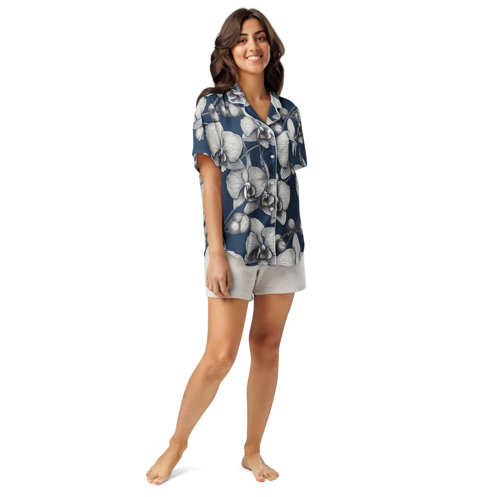 Moonlit Phalaenopsis on Women's Short Sleeve Pajama Top — Front