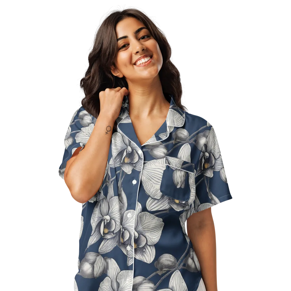 Moonlit Phalaenopsis on Women's Short Sleeve Pajama Top — Front