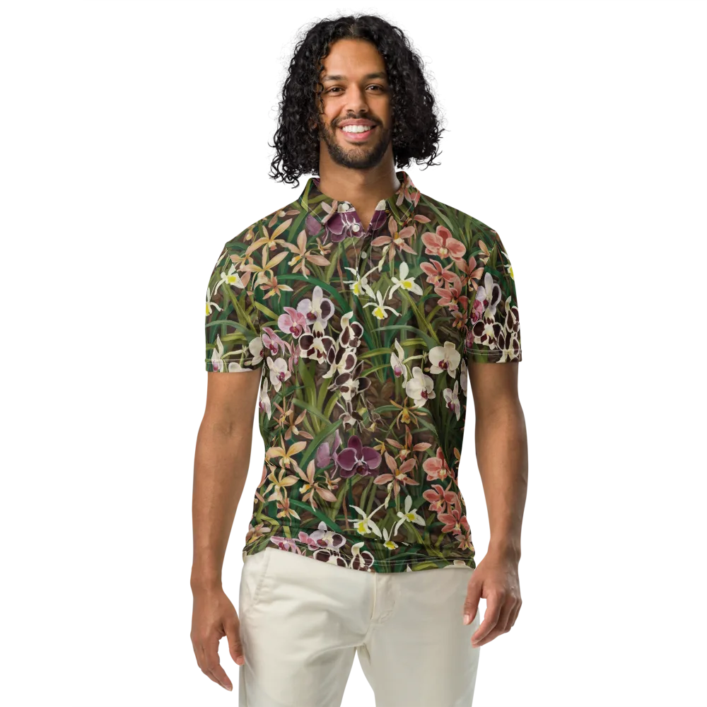Velvet Orchidarium on Men's Slim Fit Polo Shirt — Front