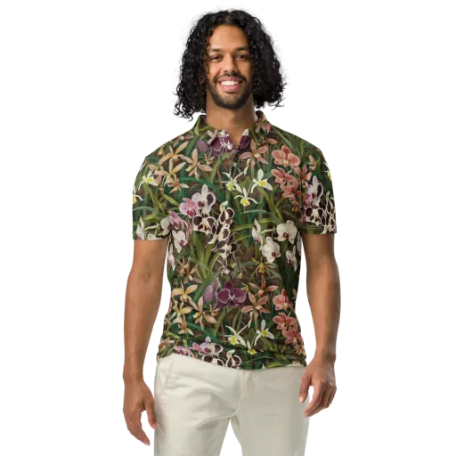Velvet Orchidarium on a Men's Slim Fit Polo Shirt