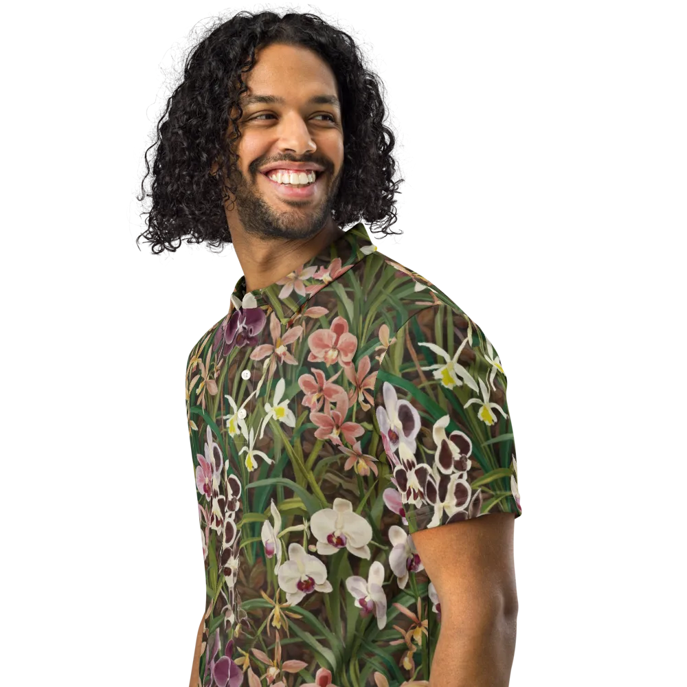 Velvet Orchidarium on Men's Slim Fit Polo Shirt — Left Front