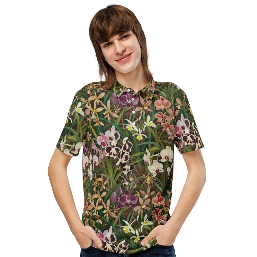 Velvet Orchidarium on Men's Slim Fit Polo Shirt — Front