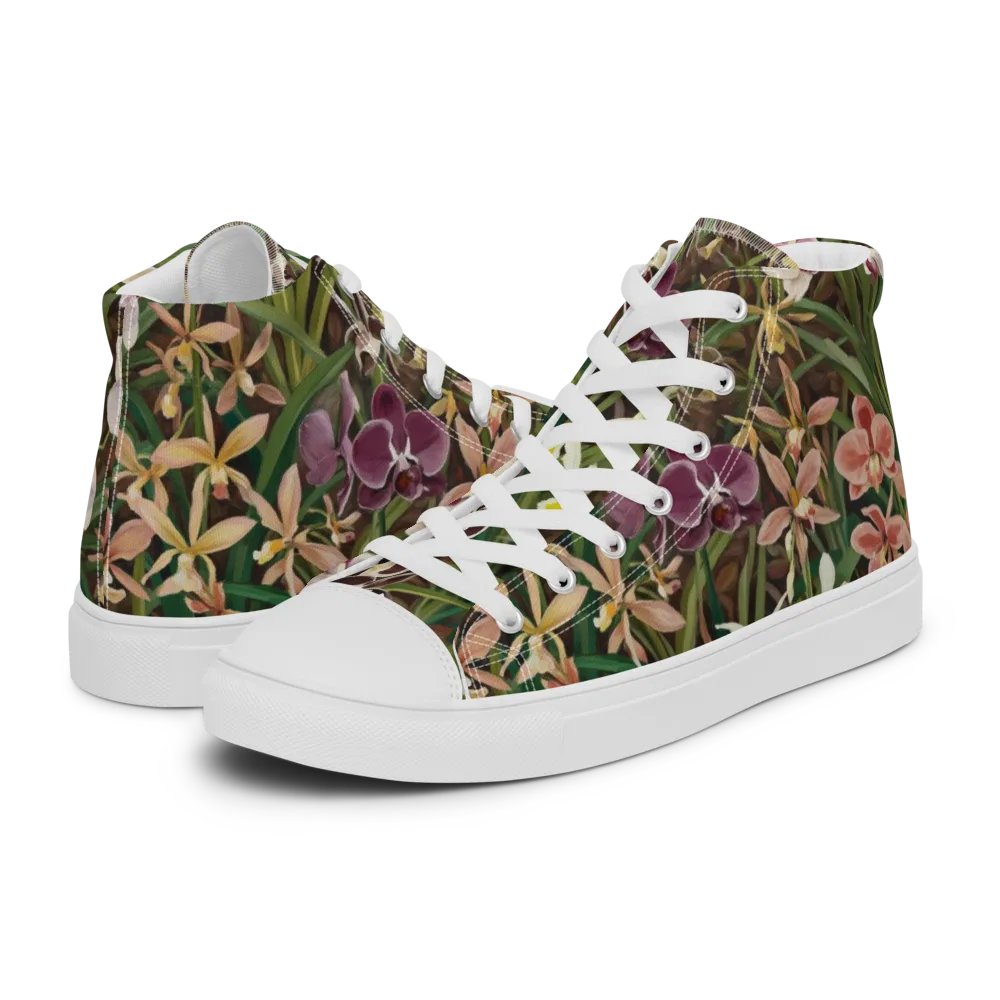 Velvet Orchidarium on Men's High Top Canvas Shoes — Left