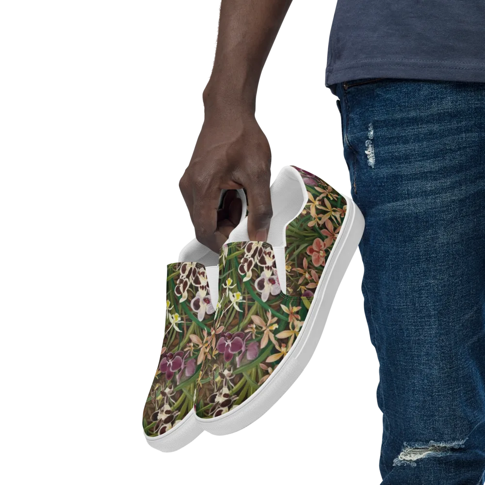 Velvet Orchidarium on Men's Slip-On Canvas Shoes — Left Front