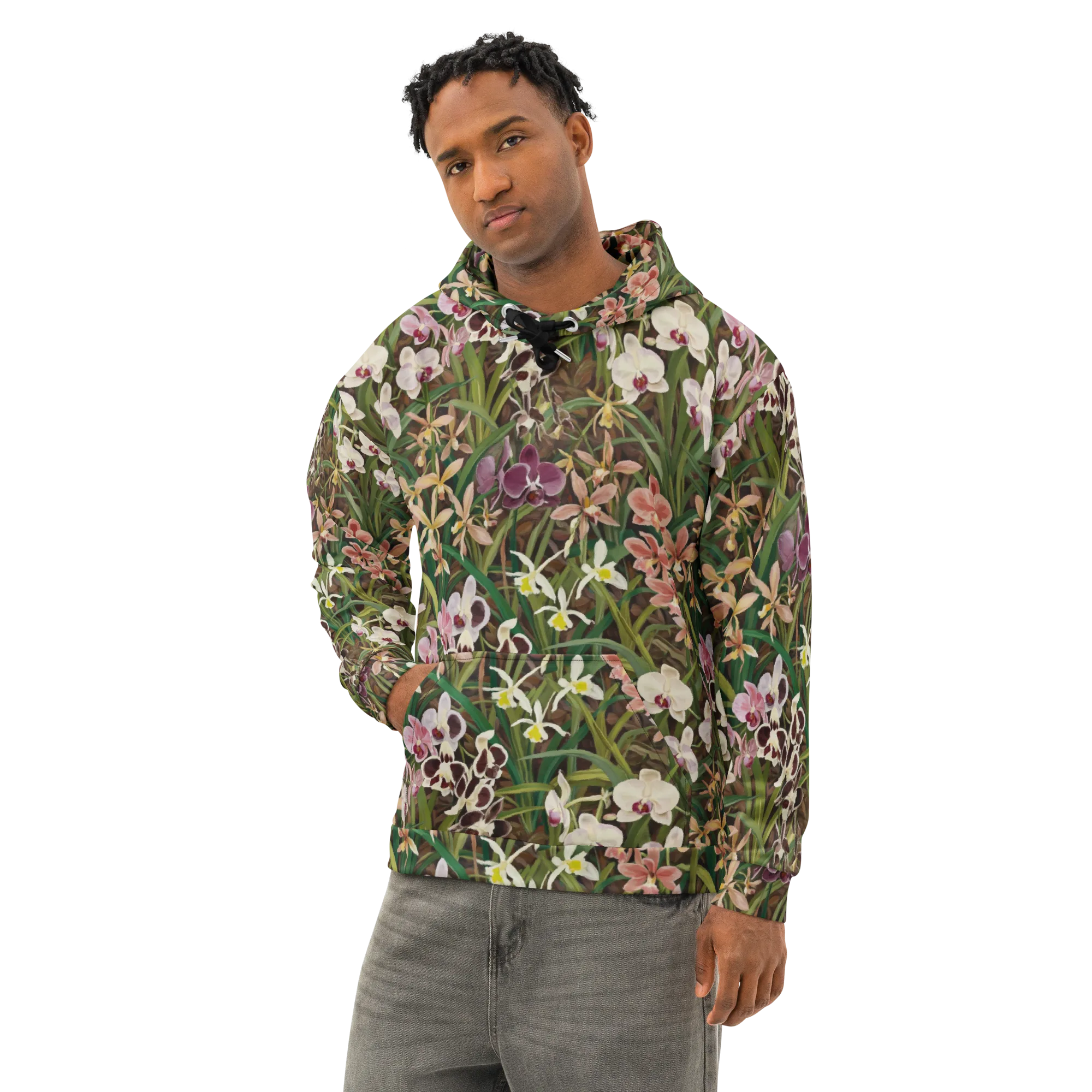 Velvet Orchidarium on Cotton Hoodie — Left Front