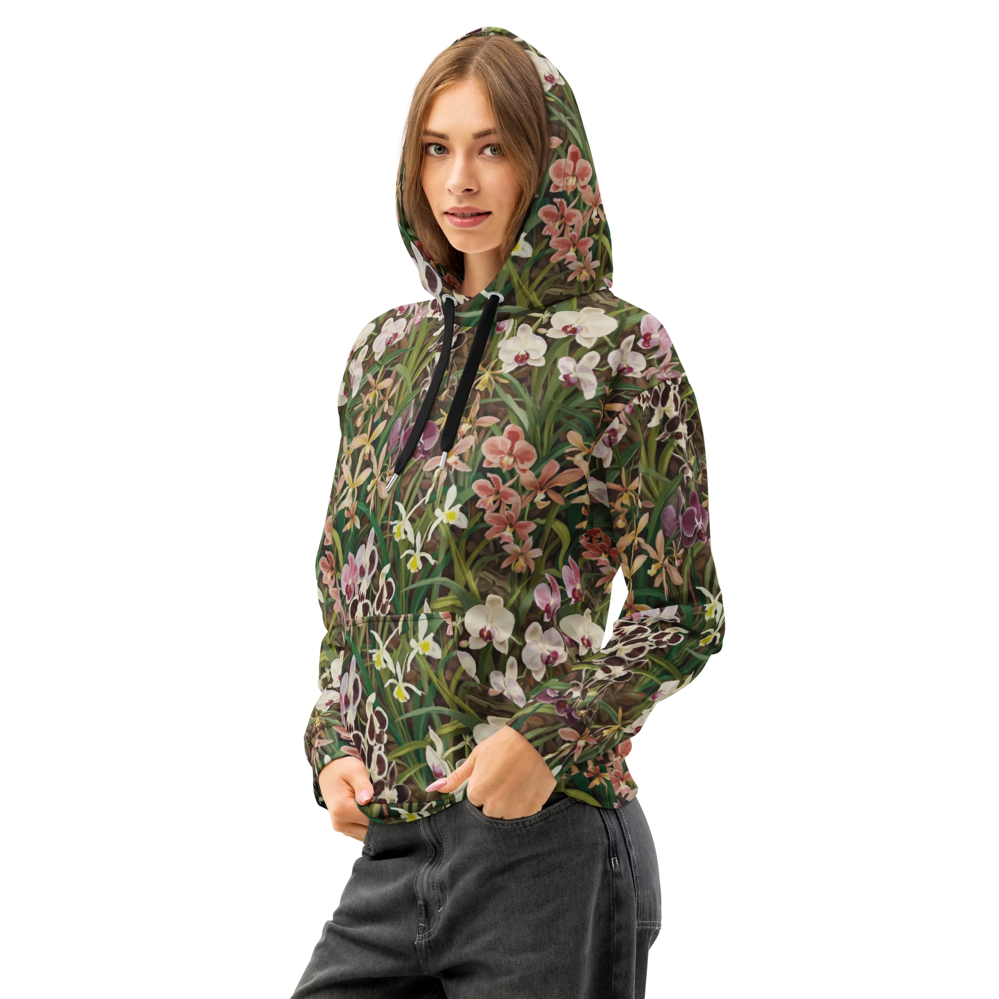 Velvet Orchidarium on Cotton Hoodie — Left Front