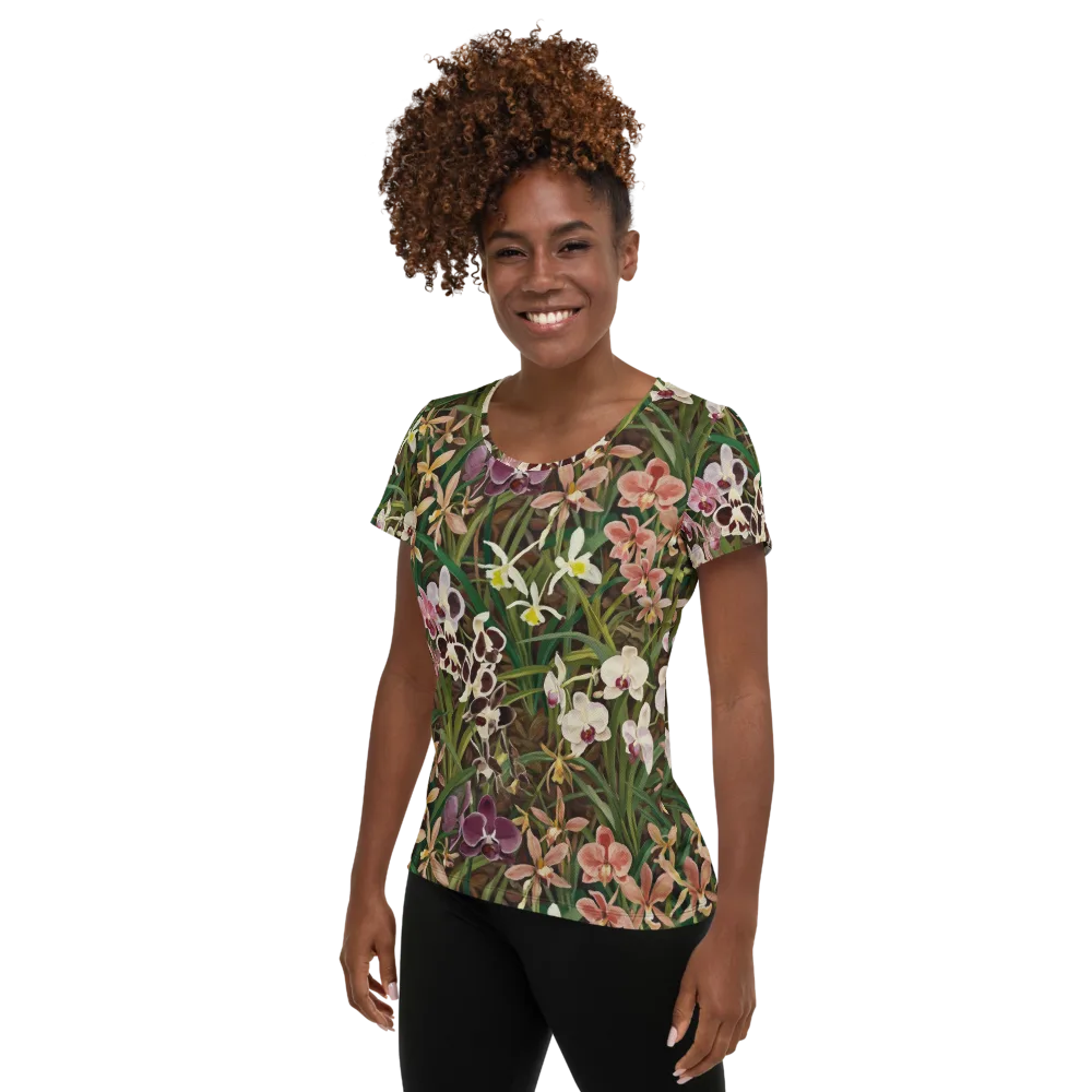 Velvet Orchidarium on Women's Athletic T-Shirt — Left