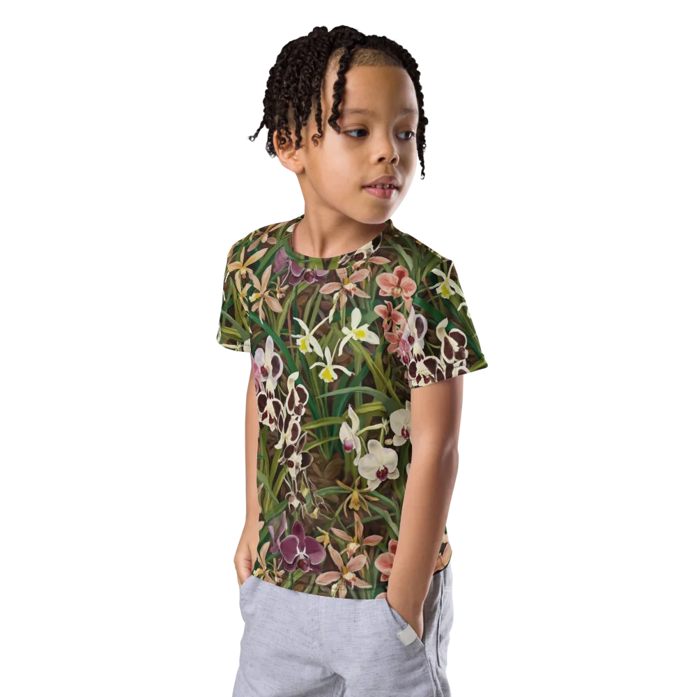 Velvet Orchidarium on Kids Crew Neck T-Shirt — Left Front