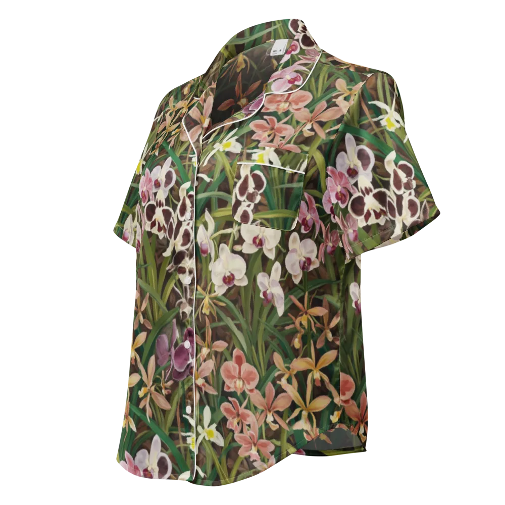 Velvet Orchidarium on Women's Short Sleeve Pajama Top — Left Front