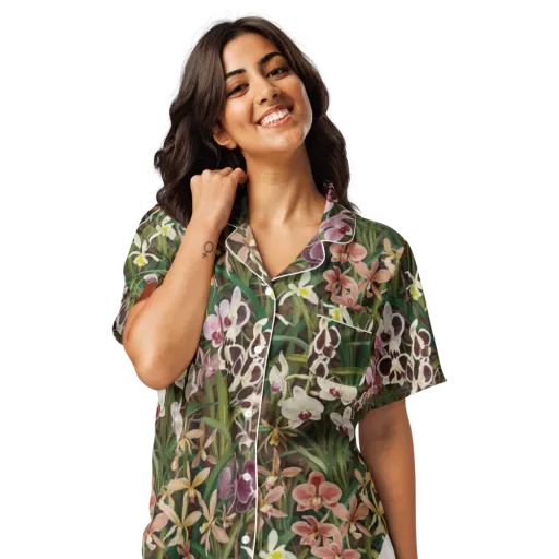Velvet Orchidarium on a Women's Short Sleeve Pajama Top