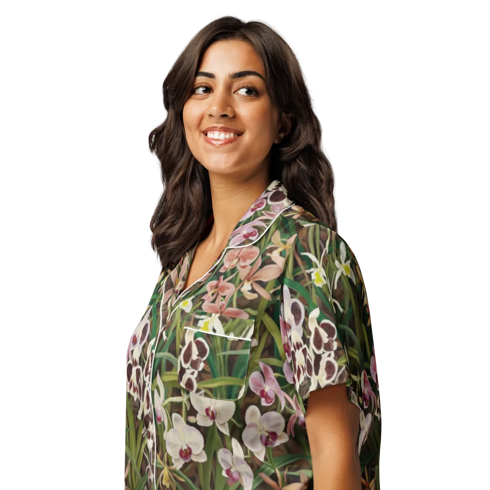 Velvet Orchidarium on Women's Short Sleeve Pajama Top — Left Front