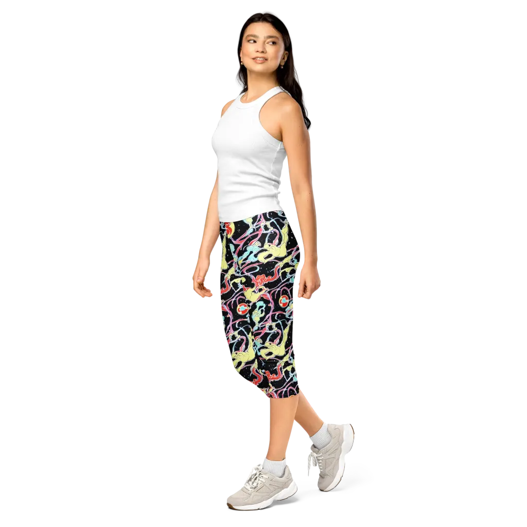 Galactic Whirl on Capri Leggings — Left Front