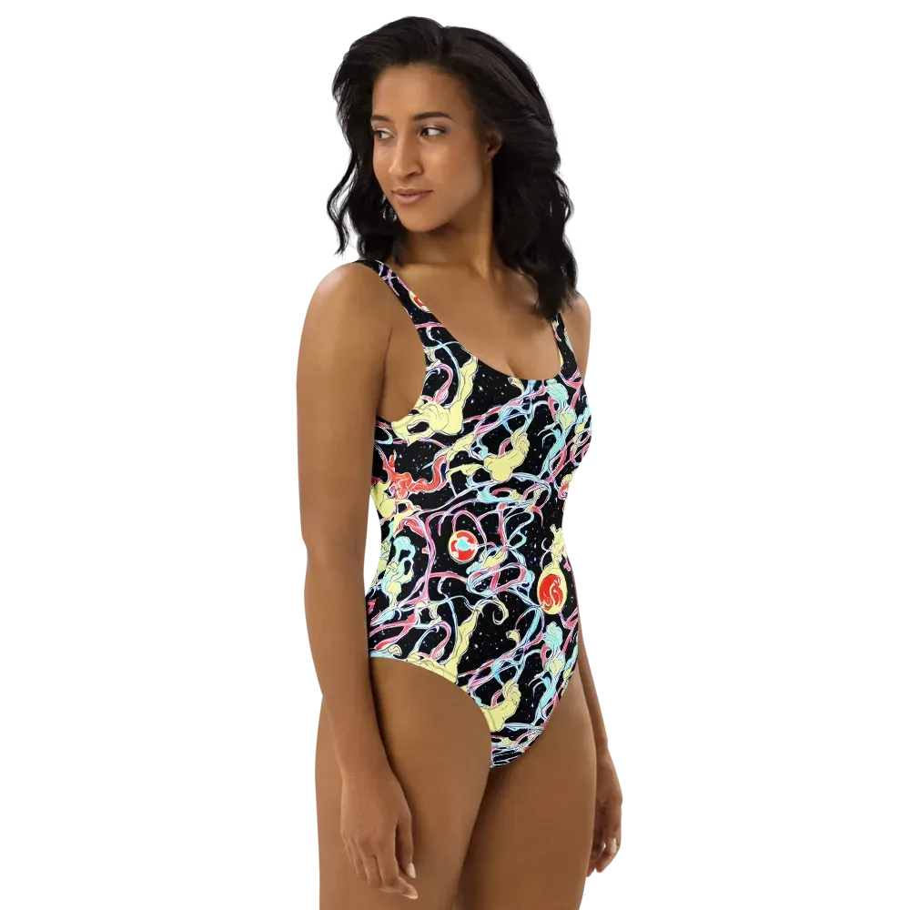 Galactic Whirl on One-Piece Swimsuit — Right
