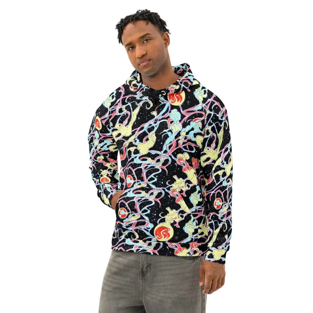 Galactic Whirl on Cotton Hoodie — Left Front