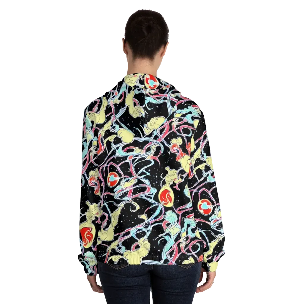 Galactic Whirl on Women's Full-Zip Hoodie — Back On Person