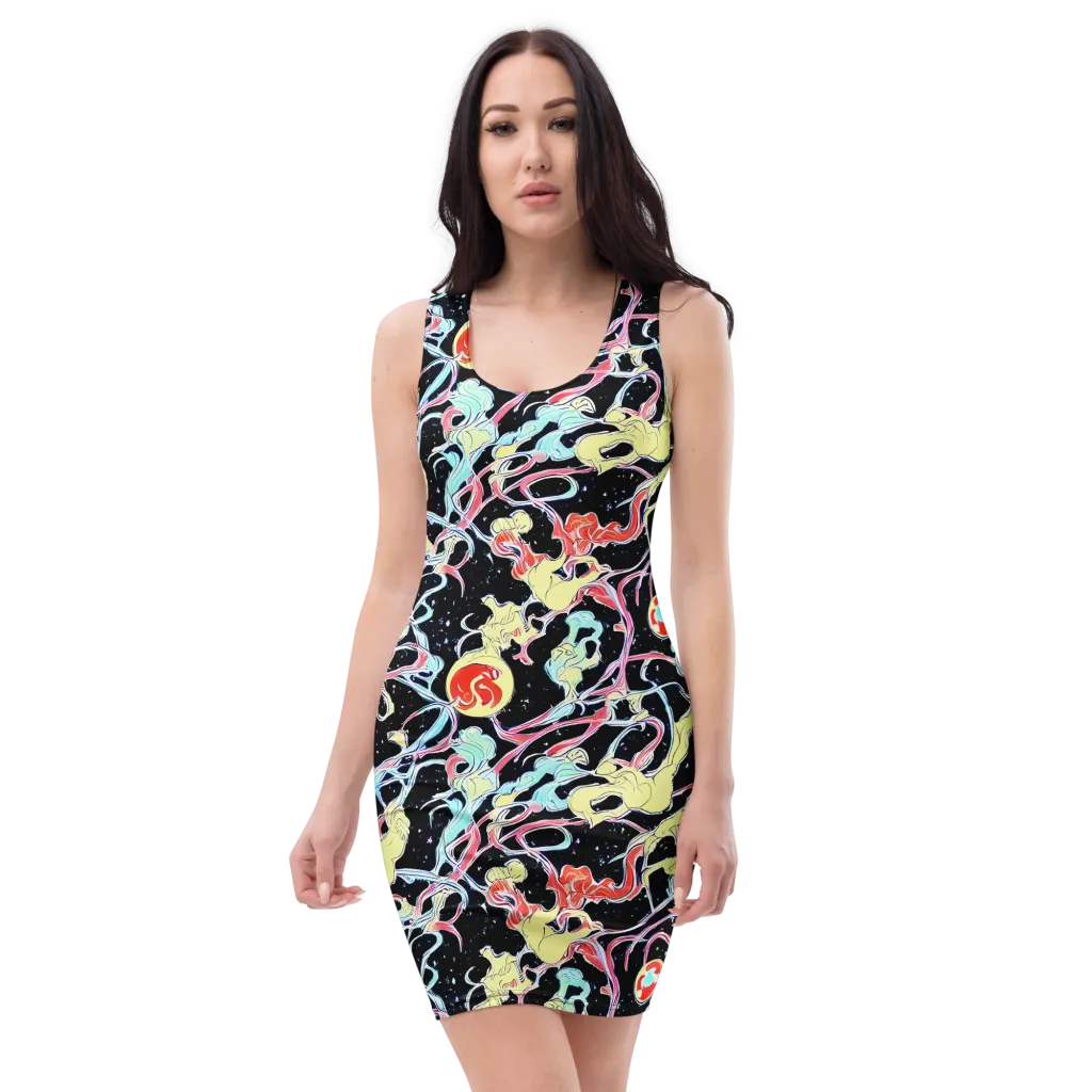 Galactic Whirl on Bodycon Dress — Front