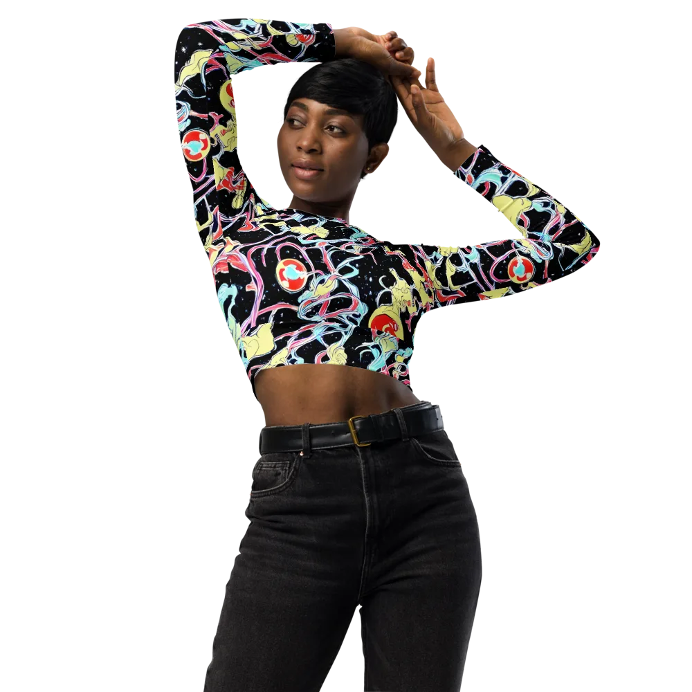 Galactic Whirl on Long Sleeve Crop Top — Front