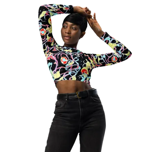 Galactic Whirl on a Long Sleeve Crop Top
