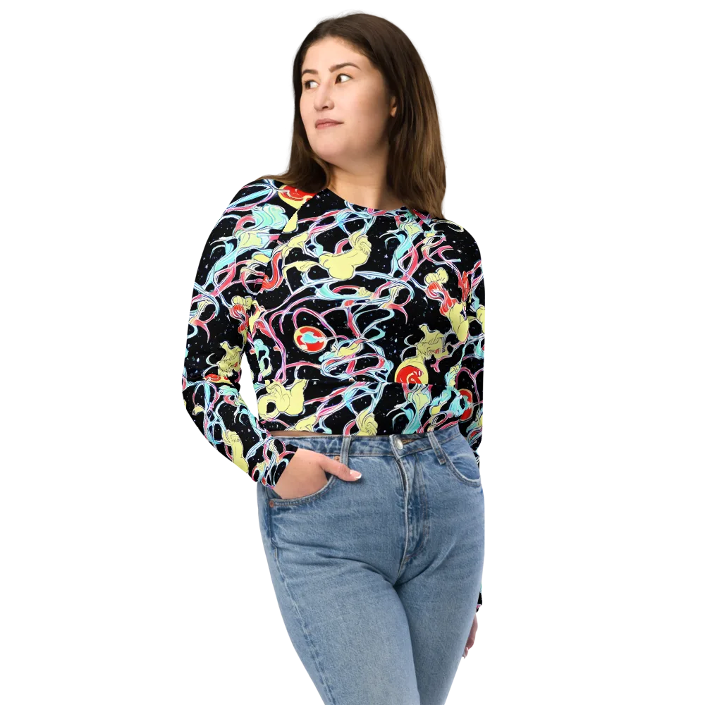 Galactic Whirl on Long Sleeve Crop Top — Front