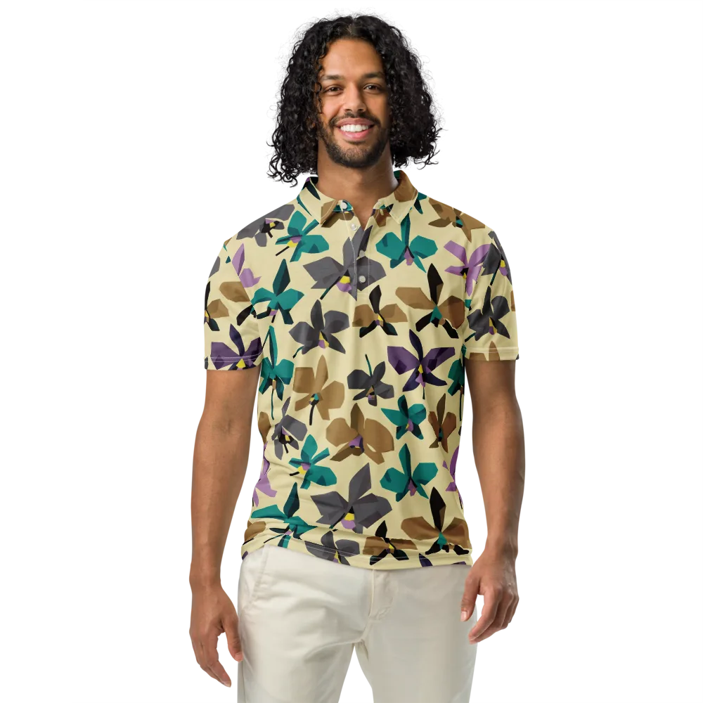 Indigo Petal Circuit on Men's Slim Fit Polo Shirt — Front