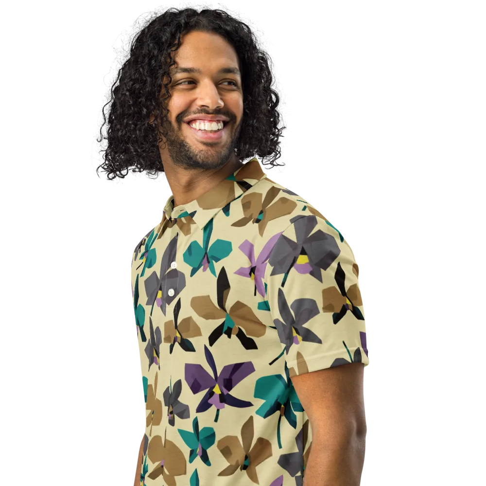 Indigo Petal Circuit on Men's Slim Fit Polo Shirt — Left Front