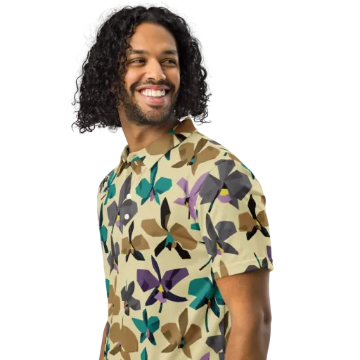 Indigo Petal Circuit on a Men's Slim Fit Polo Shirt