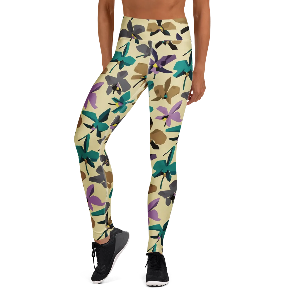 Indigo Petal Circuit on Yoga Leggings — Front