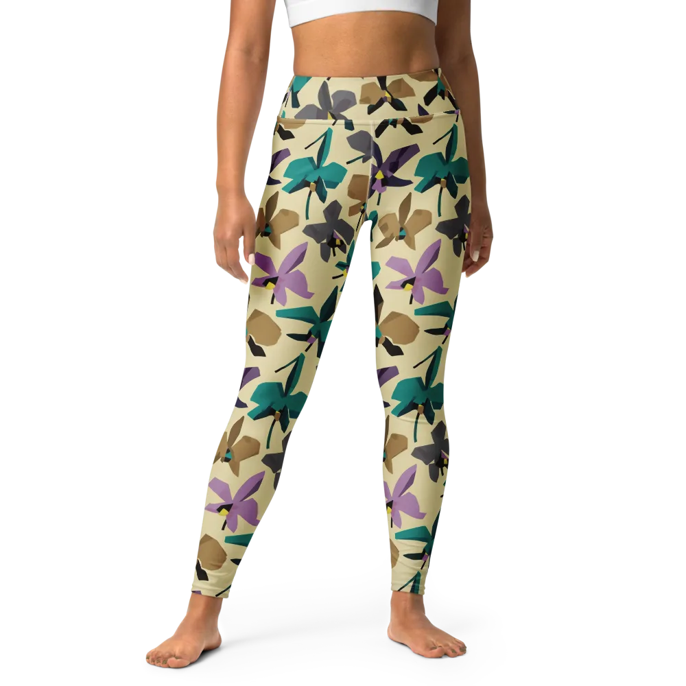 Indigo Petal Circuit on Yoga Leggings — Front