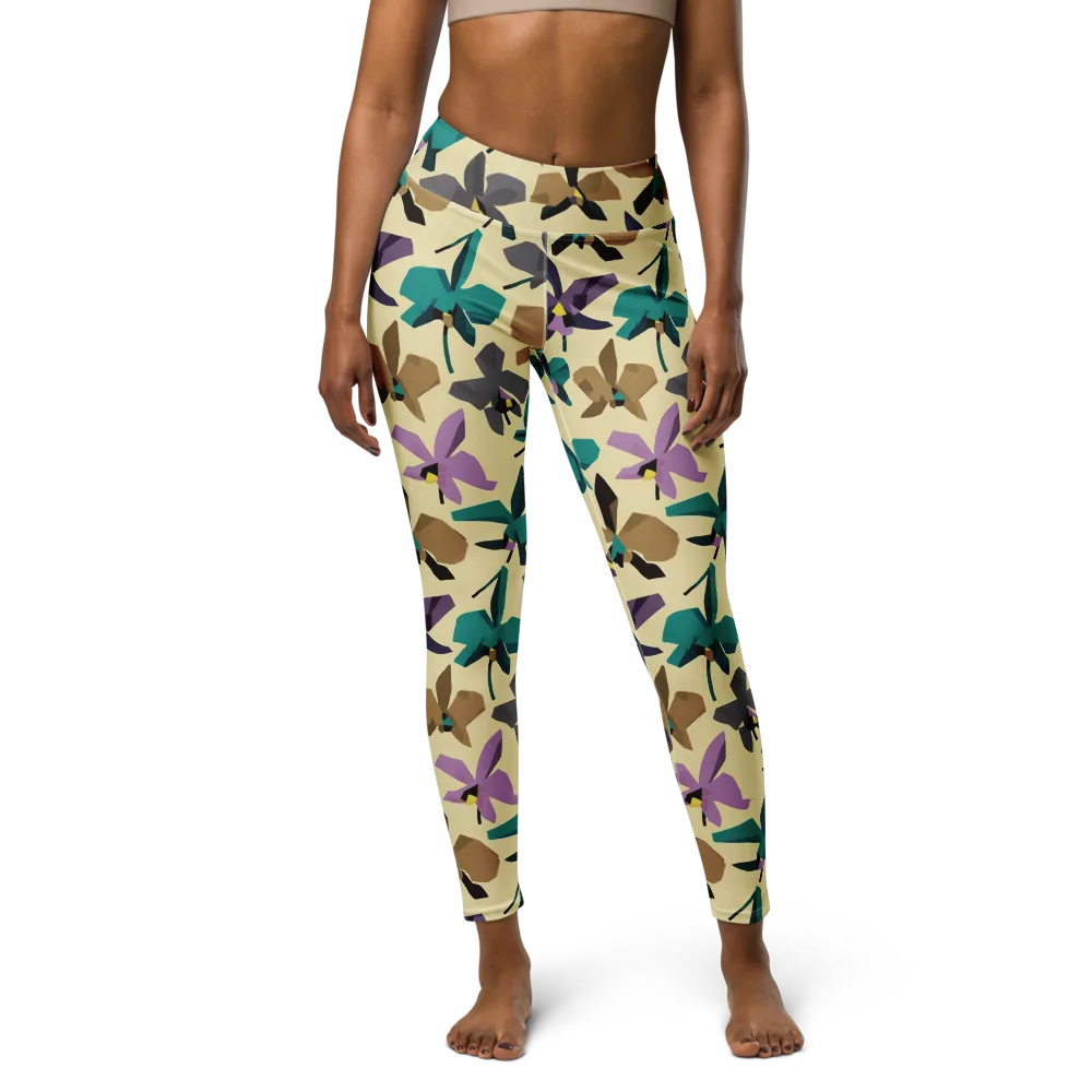 Indigo Petal Circuit on Yoga Leggings — Front