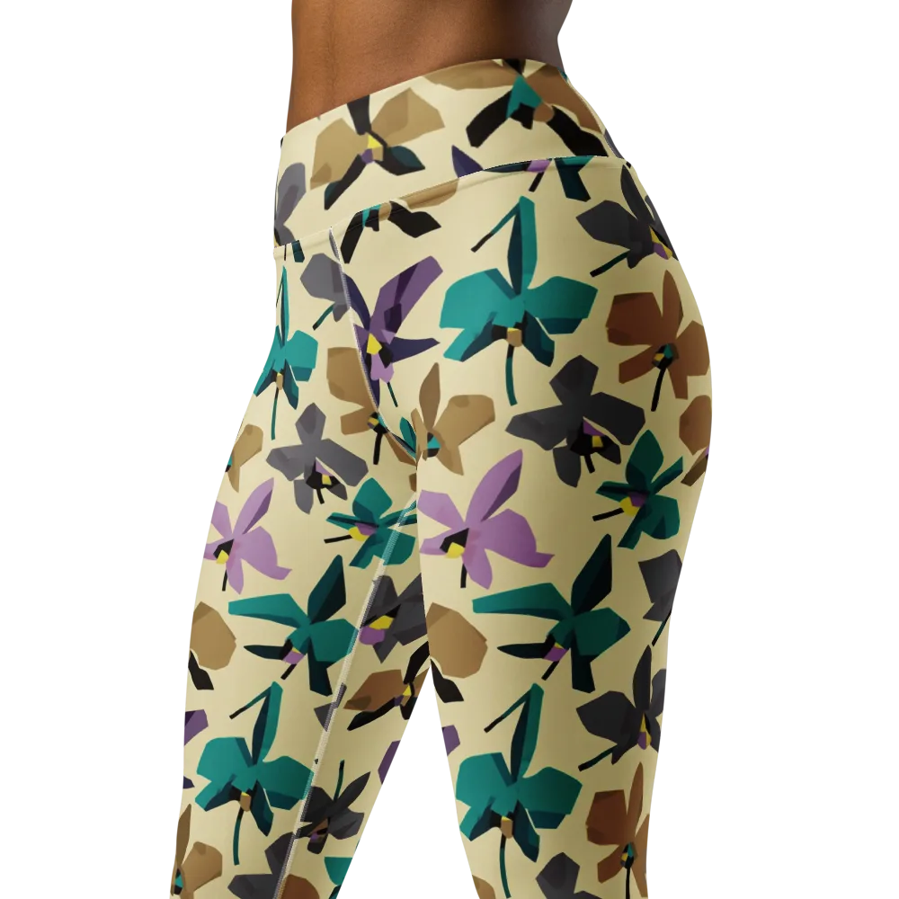 Indigo Petal Circuit on Yoga Leggings — Left Front