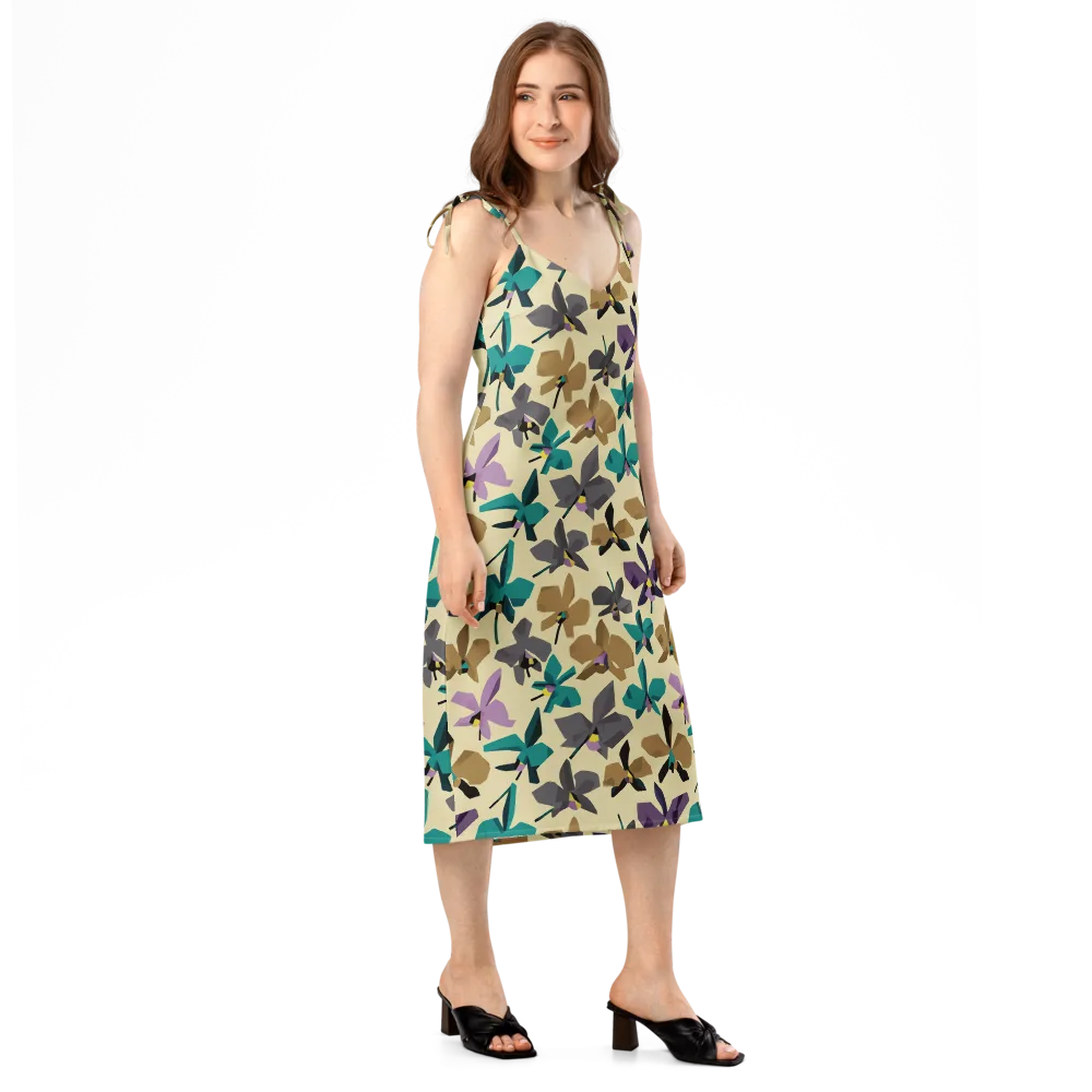 Indigo Petal Circuit on Slip Dress — Right Front