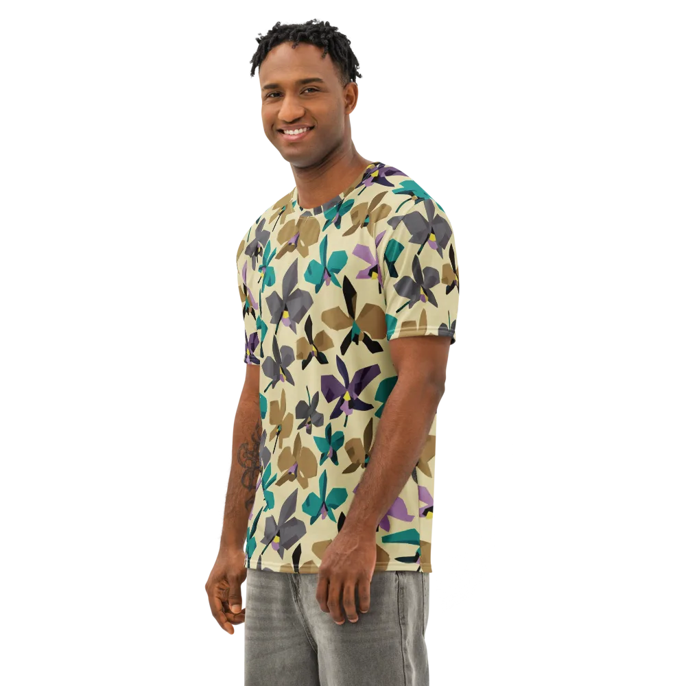 Indigo Petal Circuit on Men's Cotton Crew Neck T-Shirt — Left Front