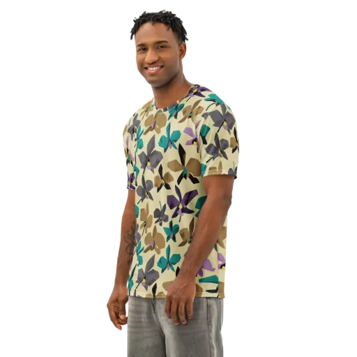 Indigo Petal Circuit on a Men's Cotton Crew Neck T-Shirt
