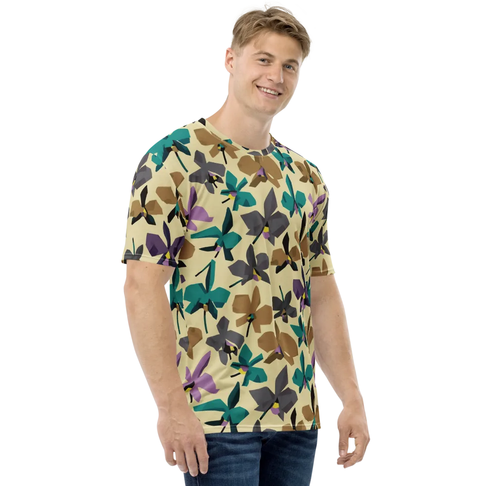Indigo Petal Circuit on Men's Crew Neck T-Shirt — Right