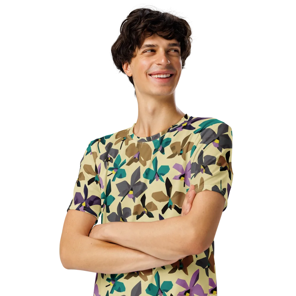 Indigo Petal Circuit on Men's Crew Neck T-Shirt — Left Front
