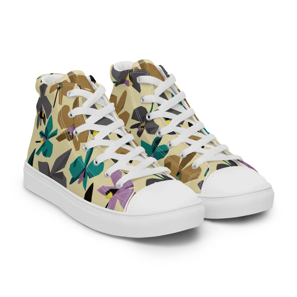 Indigo Petal Circuit on Men's High Top Canvas Shoes — Right Front