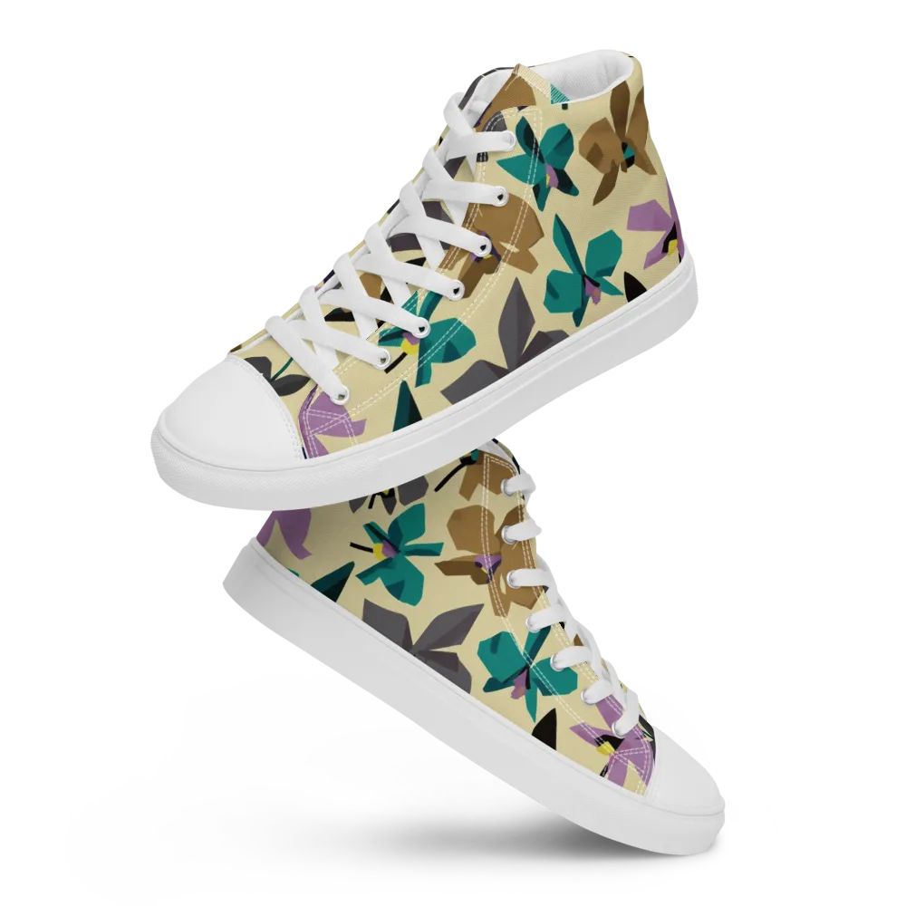 Indigo Petal Circuit on Men's High Top Canvas Shoes — Front