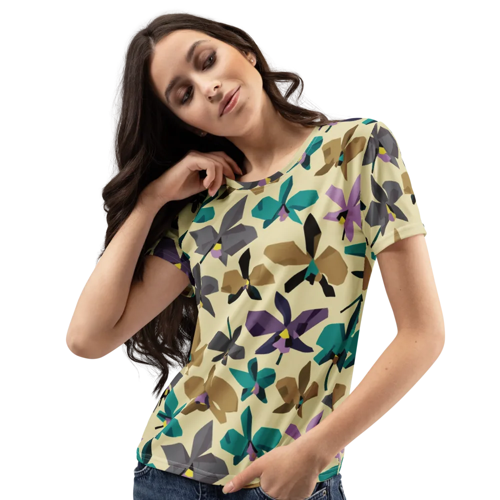 Indigo Petal Circuit on Women's Crew Neck T-Shirt — Left Front