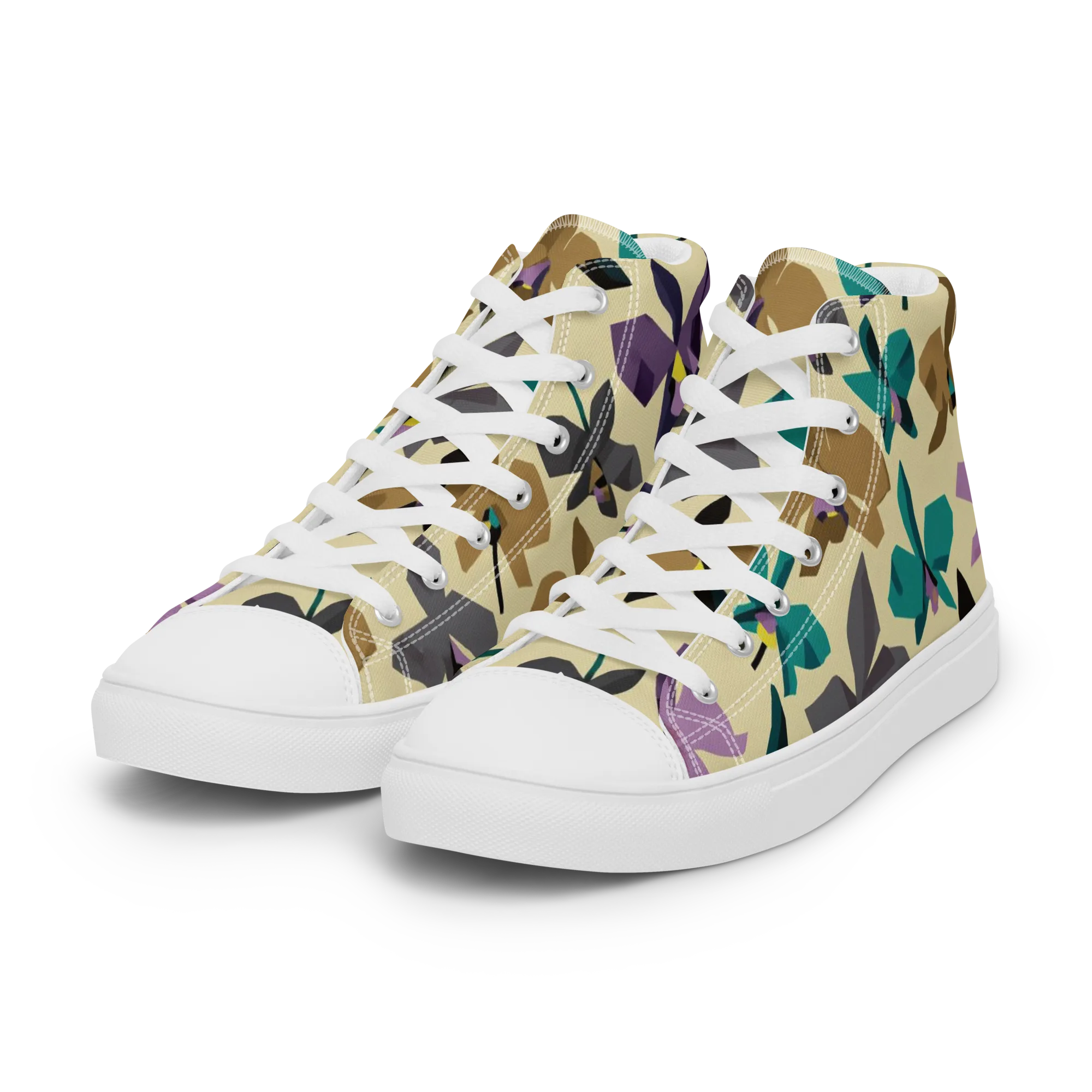 Indigo Petal Circuit on Women's High Top Canvas Shoes — Left Front