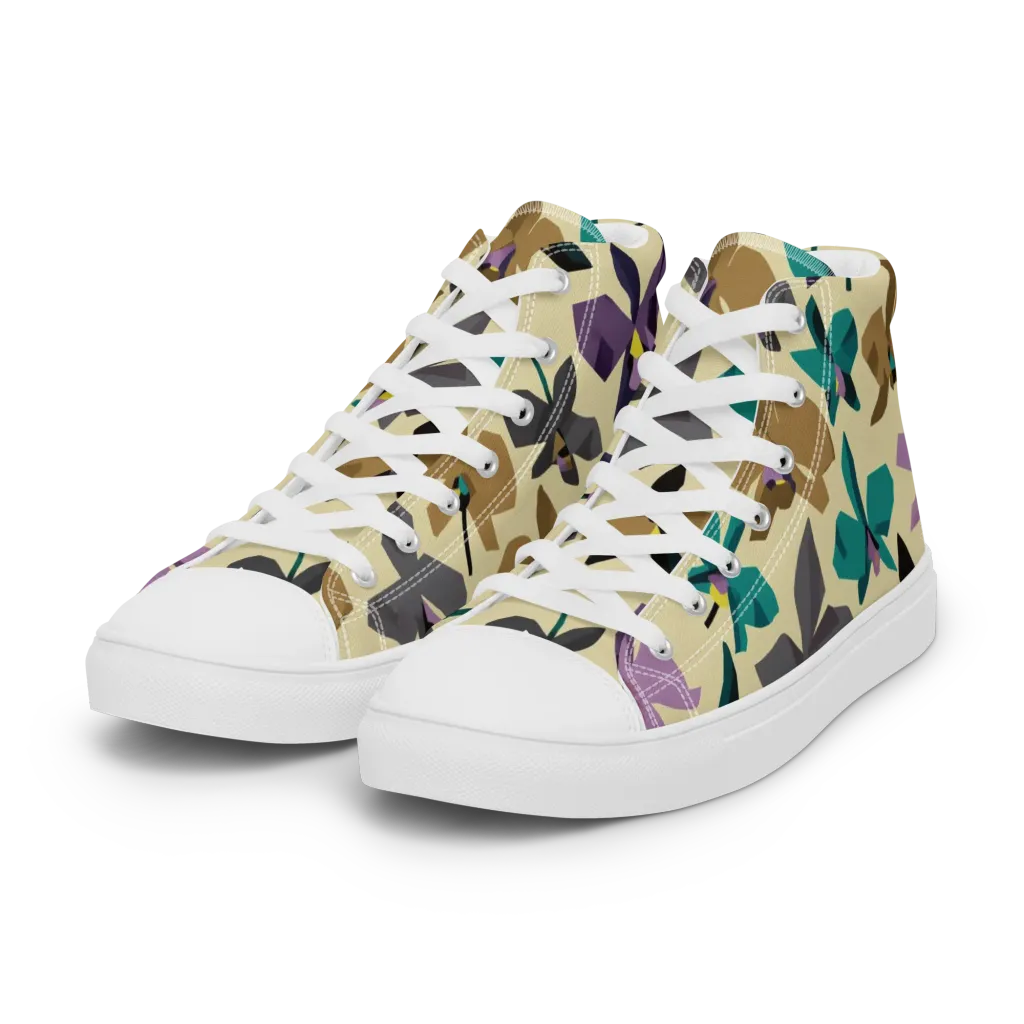 Indigo Petal Circuit on Women's High Top Canvas Shoes — Left Front
