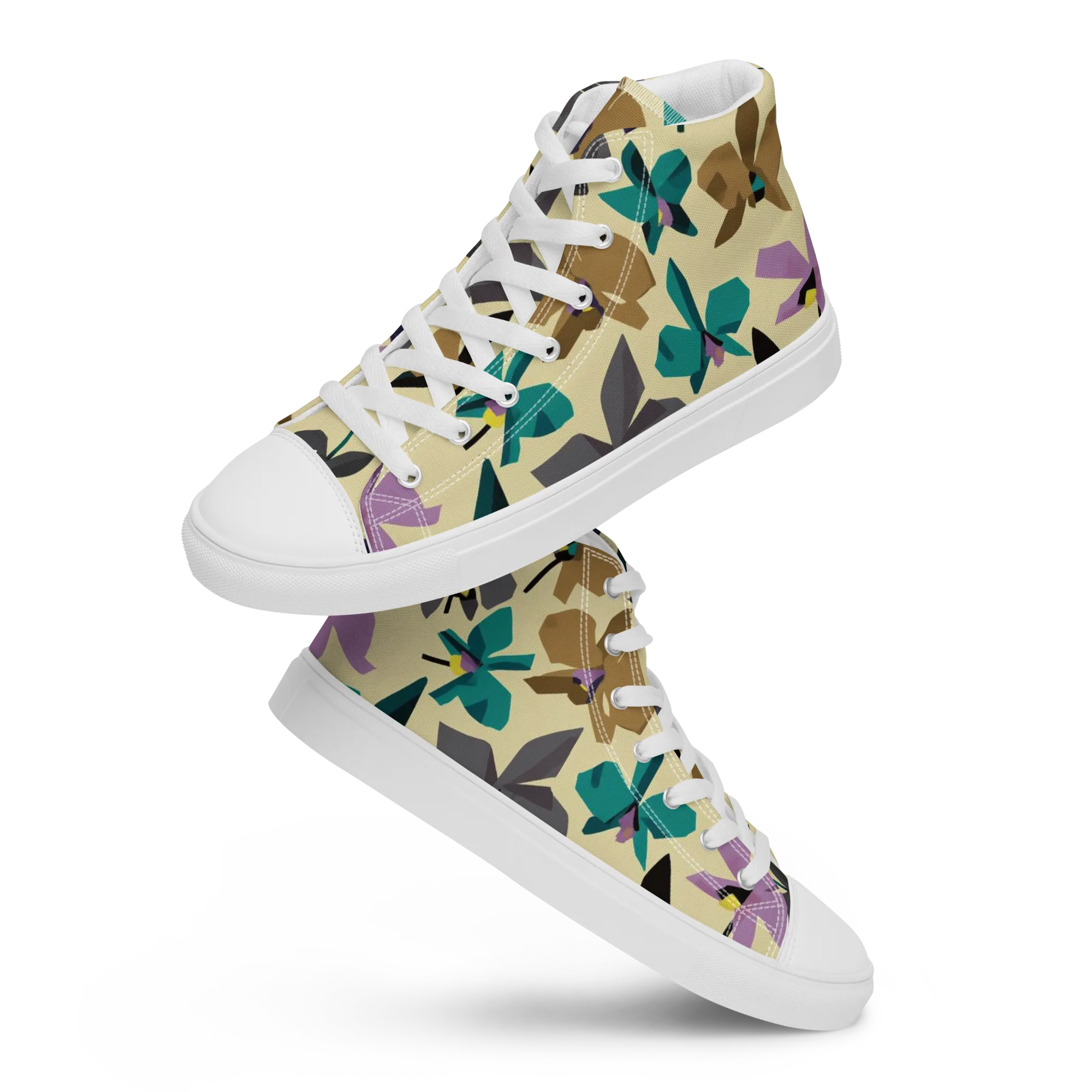 Indigo Petal Circuit on Women's High Top Canvas Shoes — Front