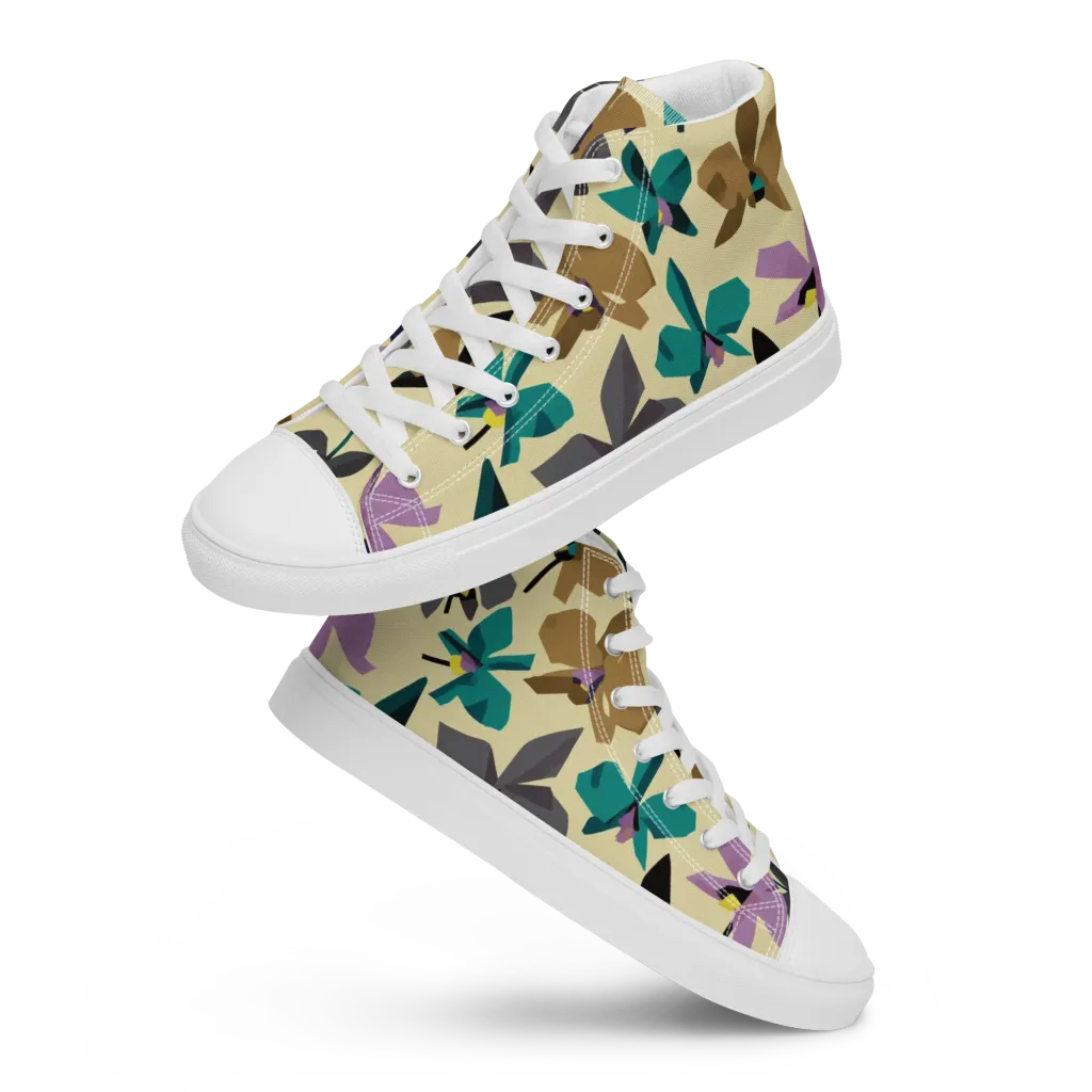 Indigo Petal Circuit on Women's High Top Canvas Shoes — Front