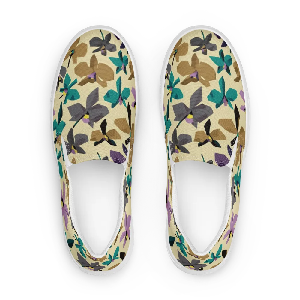 Indigo Petal Circuit on Men's Slip-On Canvas Shoes — Front