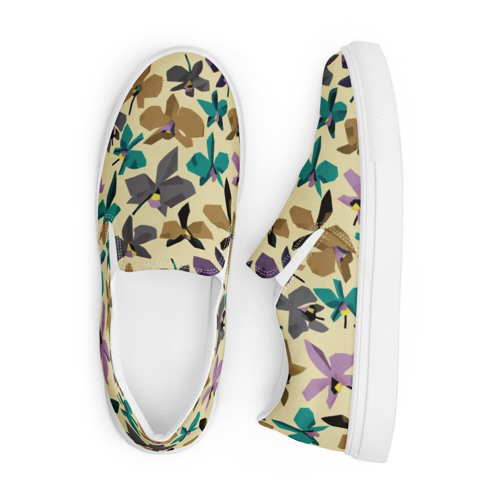 Indigo Petal Circuit on Men's Slip-On Canvas Shoes — Front