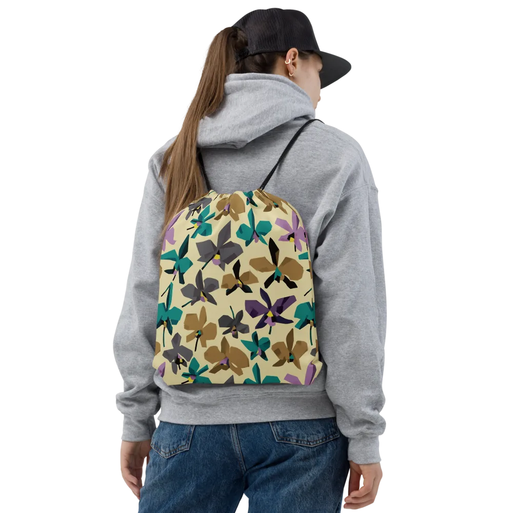 Indigo Petal Circuit on Drawstring Bag — Front