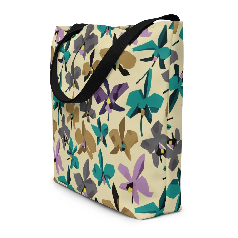 Indigo Petal Circuit on Large Tote Bag W/ Pocket — Front