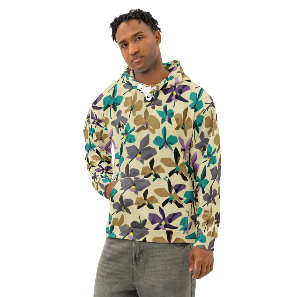Indigo Petal Circuit on Cotton Hoodie — Left Front